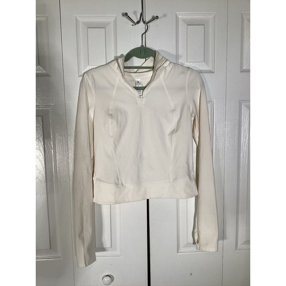 Yogalicious Lux Women's Sz M Cropped Long Sleeve Activewear 1/2 Zip Top / Cream